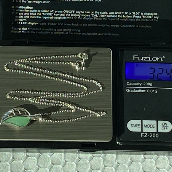 Sterling Silver 925 Jadeite Jade Leaf Pendant 19.5" Chain Necklace - Picture 9 of 15